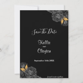 Black and Gold Floral sparen de datum Save The Date