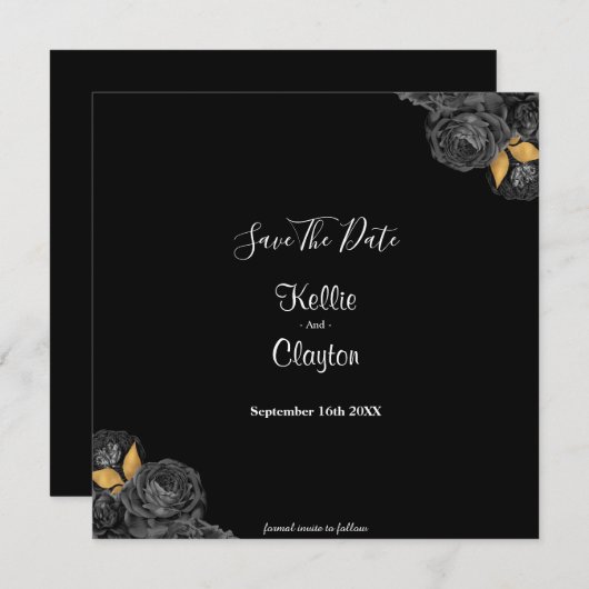Black and Gold Floral sparen de datum Save The Date (Voorkant / Achterkant)