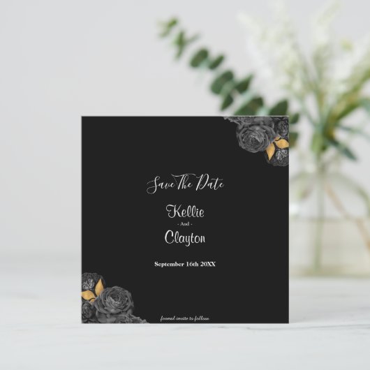 Black and Gold Floral sparen de datum Save The Date (Staand voorkant)