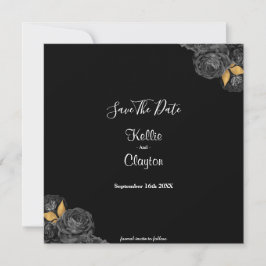 Black and Gold Floral sparen de datum Save The Date