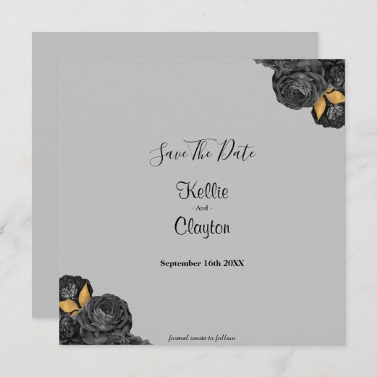 Black and Gold Floral sparen de datum Save The Date (Voorkant / Achterkant)