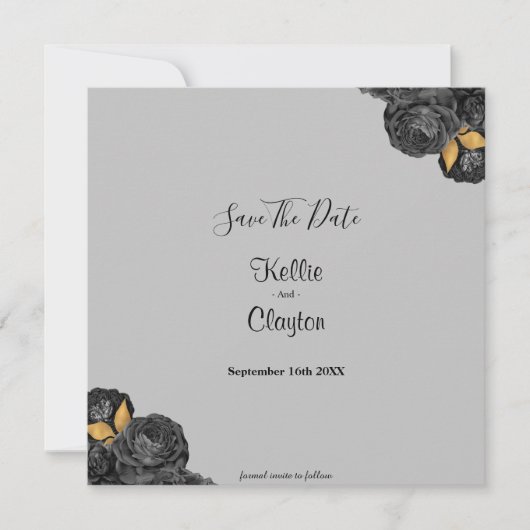 Black and Gold Floral sparen de datum Save The Date (Voorkant)