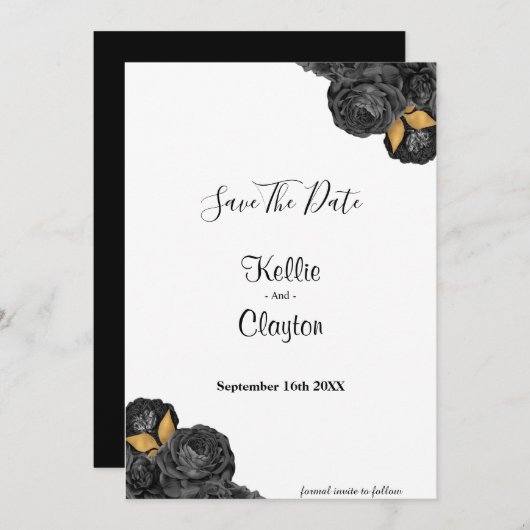Black and Gold Floral sparen de datum Save The Date (Voorkant / Achterkant)