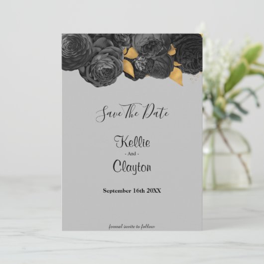 Black and Gold Floral sparen de datum Save The Date (Staand voorkant)