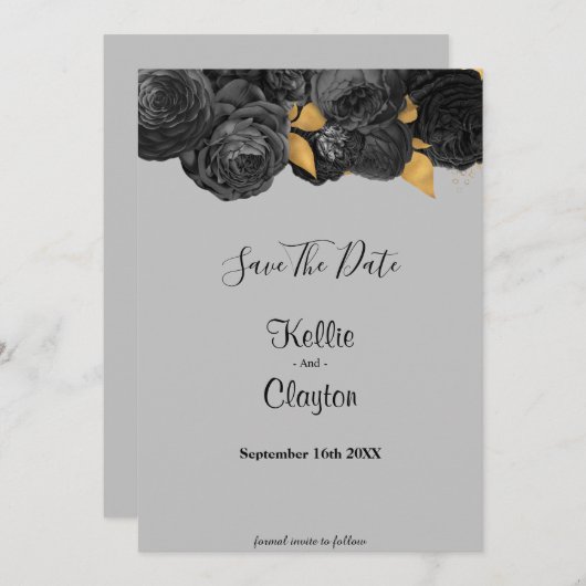 Black and Gold Floral sparen de datum Save The Date (Voorkant / Achterkant)