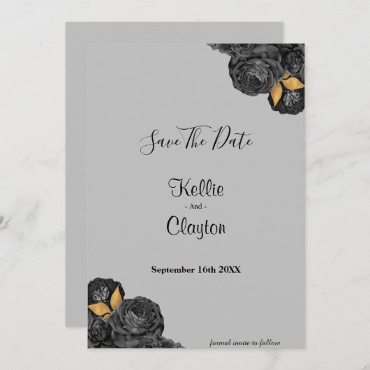Black and Gold Floral sparen de datum Save The Date (Voorkant / Achterkant)