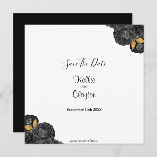 Black and Gold Floral sparen de datum Save The Date (Voorkant / Achterkant)