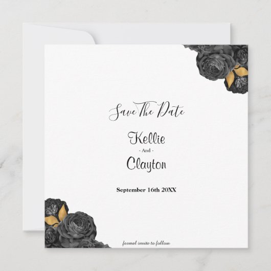Black and Gold Floral sparen de datum Save The Date (Voorkant)