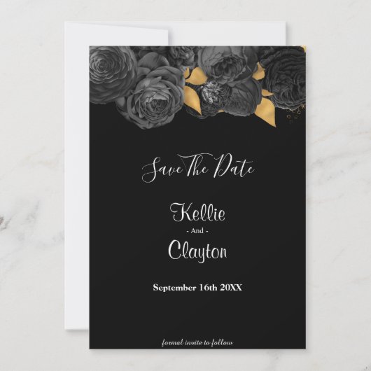 Black and Gold Floral sparen de datum Save The Date (Voorkant)