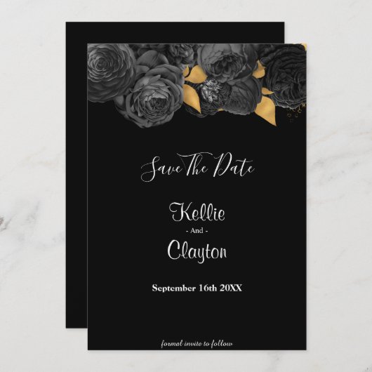 Black and Gold Floral sparen de datum Save The Date (Voorkant / Achterkant)