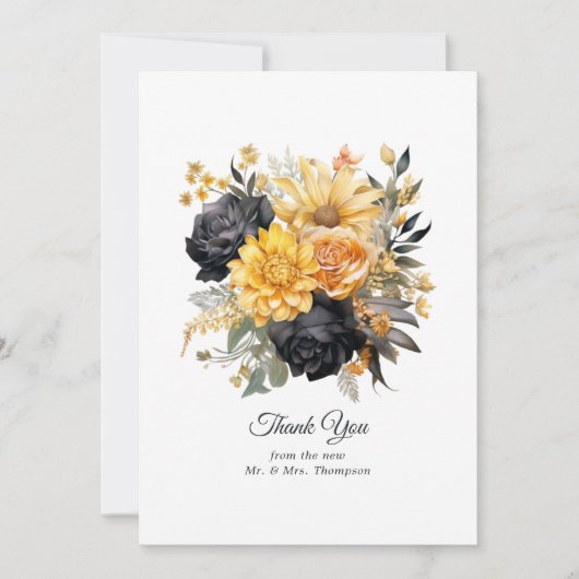 Black and Gold Floral Wedding Bedankkaart (Voorkant)