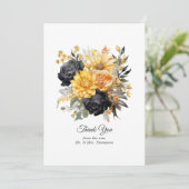 Black and Gold Floral Wedding Bedankkaart (Staand voorkant)