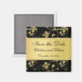 Black and Gold Floral Wedding Favor Magnet (Voorkant / Achterkant)