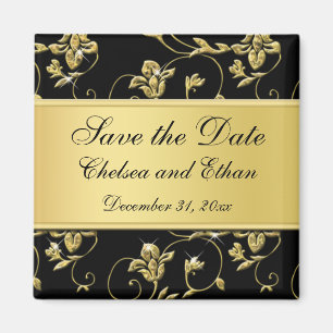 Black and Gold Floral Wedding Favor Magnet