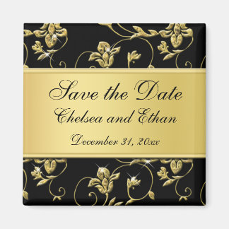Black and Gold Floral Wedding Favor Magnet