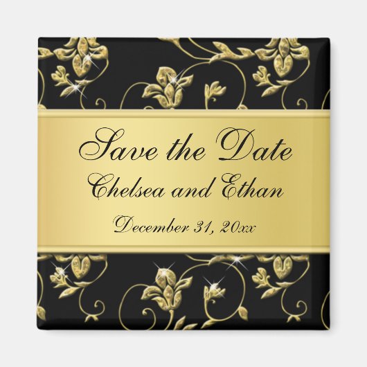 Black and Gold Floral Wedding Favor Magnet (Voorkant)