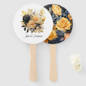 Black and Gold Floral Wedding Handwaaier (Voorkant en achterkant)
