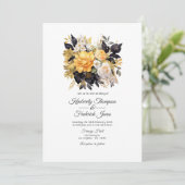 Black and Gold Floral Wedding Kaart (Staand voorkant)
