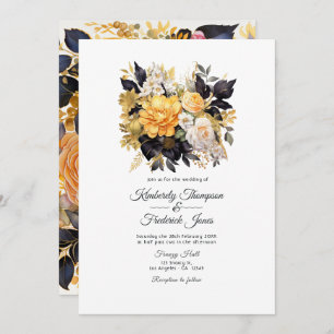 Black and Gold Floral Wedding Kaart