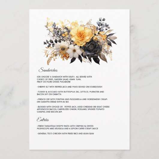 Black and Gold Floral Wedding Menu (Achterkant)