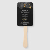 Black and Gold Floral Wedding Program Hand Fan Handwaaier (Voorkant)