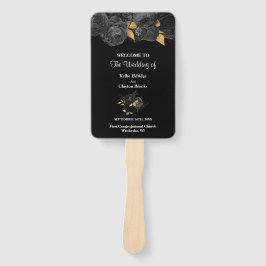 Black and Gold Floral Wedding Program Hand Fan Handwaaier