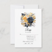 Black and Gold Floral Wedding RSVP Kaartje (Voorkant)