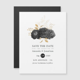 Black and Gold Floral Wedding Save the Date Magnetische Uitnodiging
