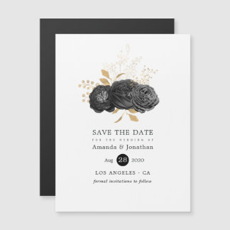 Black and Gold Floral Wedding Save the Date Magnetische Uitnodiging