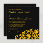 Black and Gold Flourish Swirl Wedding Kaart (Voorkant / Achterkant)