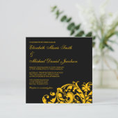 Black and Gold Flourish Swirl Wedding Kaart (Staand voorkant)