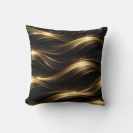 Black and Gold Fluid Wave Pattern Throw Pillow Kussen