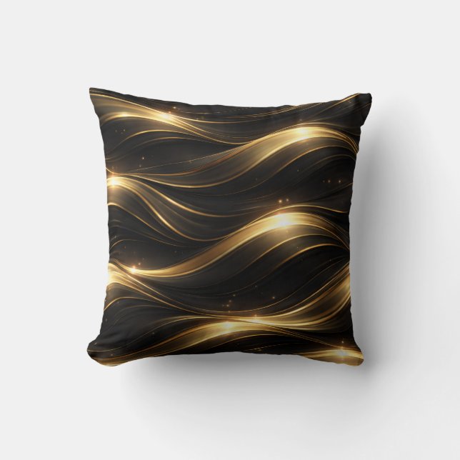 Black and Gold Fluid Wave Pattern Throw Pillow Kussen (Voorkant)