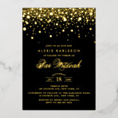 Black and Gold Foil Confetti Stippen Bar Mitzvah Folie Uitnodiging (Voorkant)