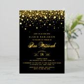 Black and Gold Foil Confetti Stippen Bar Mitzvah Folie Uitnodiging (Staand Voorkant)