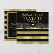 Black and Gold Foil Glitter Engagement Party Kaart (Voorkant / Achterkant)