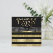 Black and Gold Foil Glitter Engagement Party Kaart (Staand voorkant)