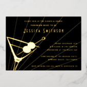 Black and Gold Foil Martini Bachelorette Party Folie Uitnodiging (Voorkant)