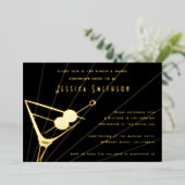 Black and Gold Foil Martini Bachelorette Party Folie Uitnodiging (Staand Voorkant)