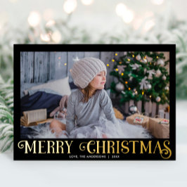 Black and Gold Foil Modern Merry-kerstfoto Folie Feestdagenkaart