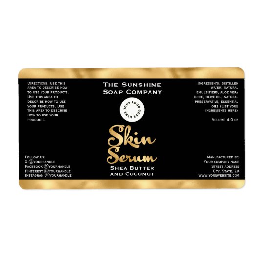 Black and Gold Foil Skin Serum Bottle Label w/logo (Voorkant)