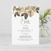 Black and Gold Foliage Bridal Shower-uitnodiging Kaart (Staand voorkant)