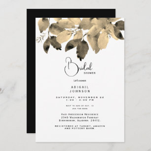 Black and Gold Foliage Bridal Shower-uitnodiging Kaart