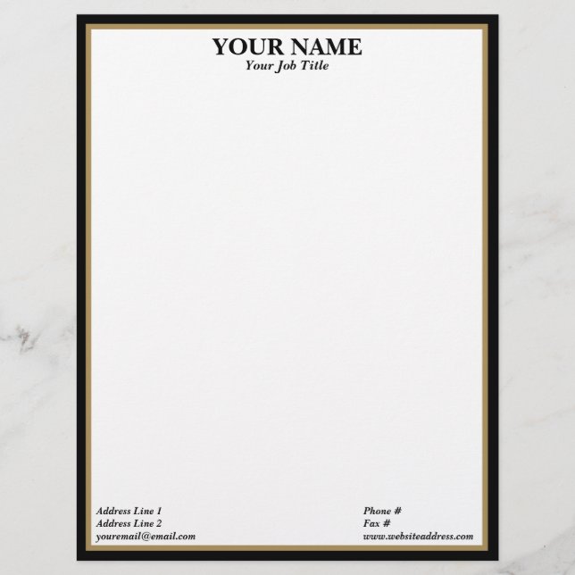Black and Gold Frame Generic Adaptable Briefhoofd (Voorkant)