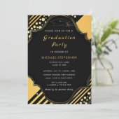Black and Gold Framed Afstuderen Invitation (Staand voorkant)