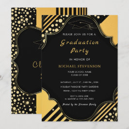 Black and Gold Framed Afstuderen Invitation
