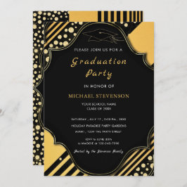 Black and Gold Framed Afstuderen Invitation