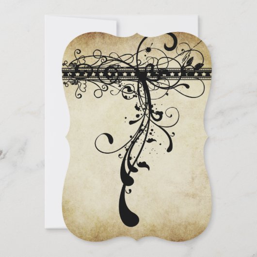 Black and Gold Funky Elegant Swirls Wedding Invite Kaart (Achterkant)