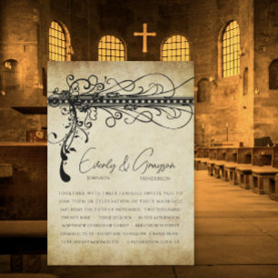 Black and Gold Funky Elegant Swirls Wedding Invite Kaart