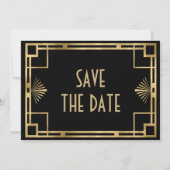 Black and Gold Gatsby Art Deco fotobruiloft Save The Date (Achterkant)